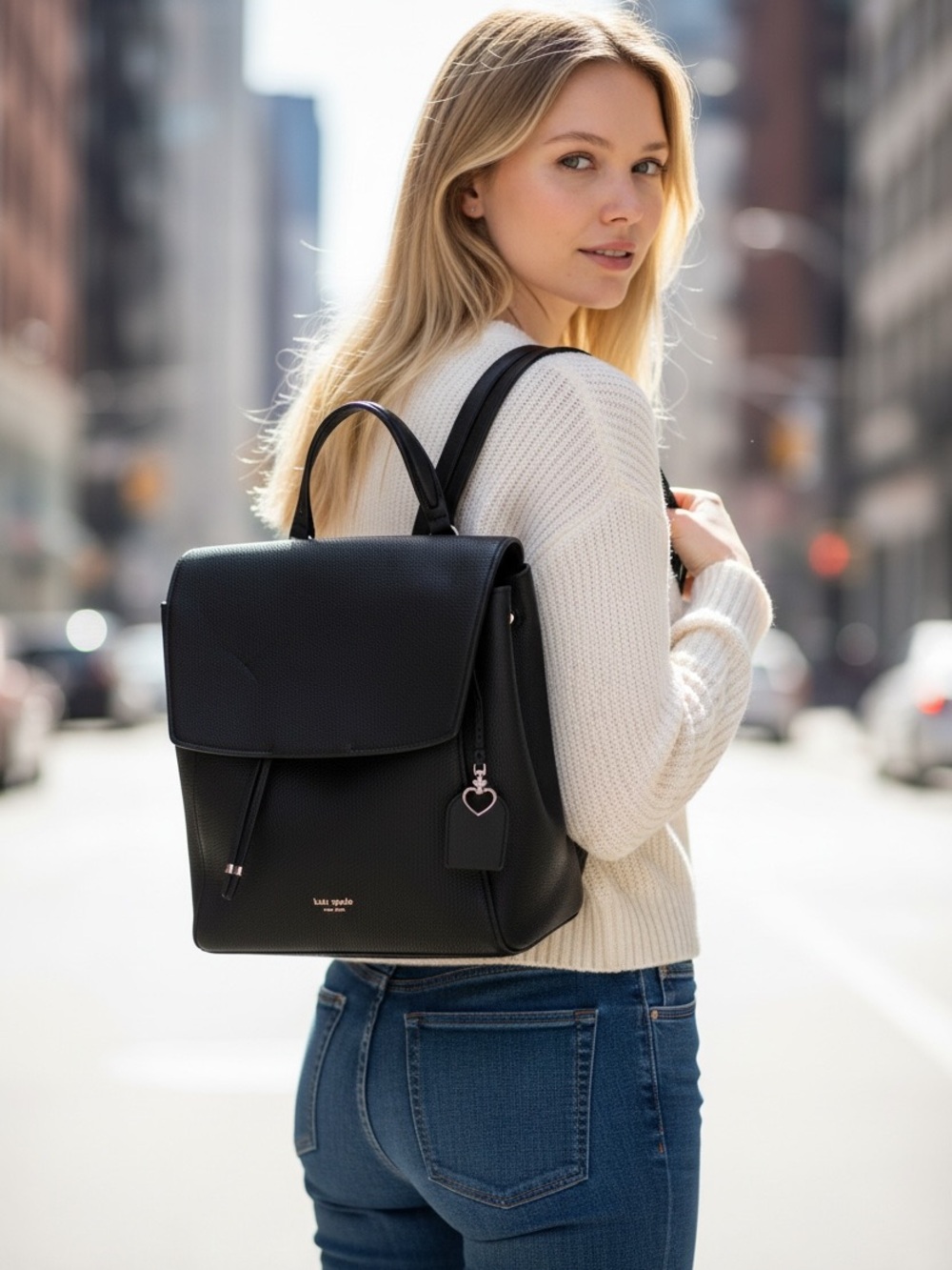 Kate Spade Black Pebbled Leather Backpack Purse